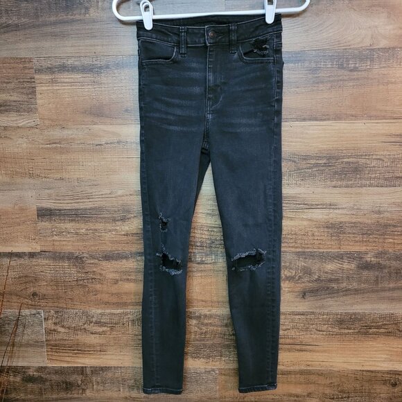 American Eagle Jeans 0 S Next Level Stretch Super Hi Rise Jegging Black - Picture 1 of 10